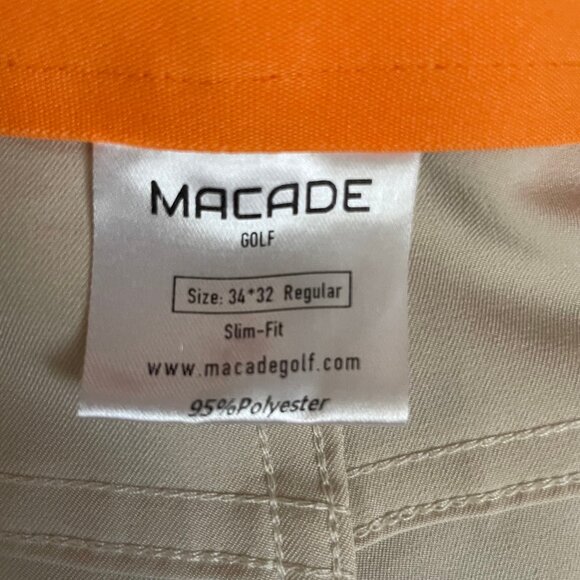 Macade Pants Mens 34x32 Slim Fit Khaki Golf Performance Tech Pockets - Picture 5 of 7